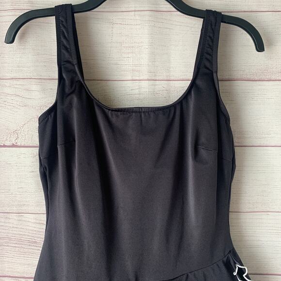 Vintage Black One Piece Skirted Swimsuit or Swimdress White Trim Built-in Cups - Picture 2 of 16